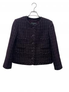 CHANELシャネル）の古着「Plum Tweed Jacket/ココボタンツィードジャケット」｜パープル