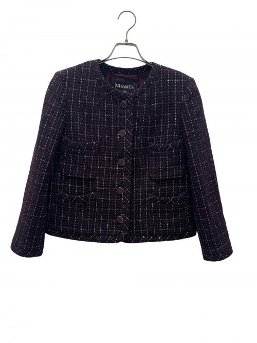 CHANEL（シャネル）CHANEL (シャネル) Plum Tweed Jacket/ココボタンツィードジャケット パープル サイズ:42の古着・服飾アイテム