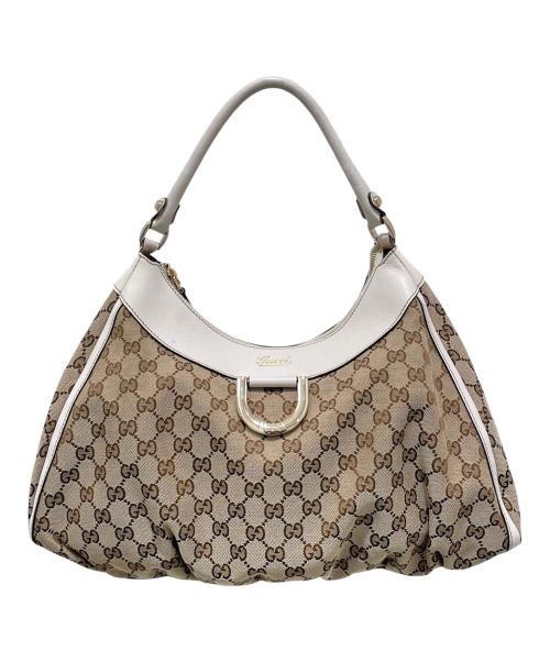 GUCCI（グッチ）GUCCI (グッチ) アビー GGキャンバスレザー ワンショルダーバッグ ホワイト×ベージュの古着・服飾アイテム