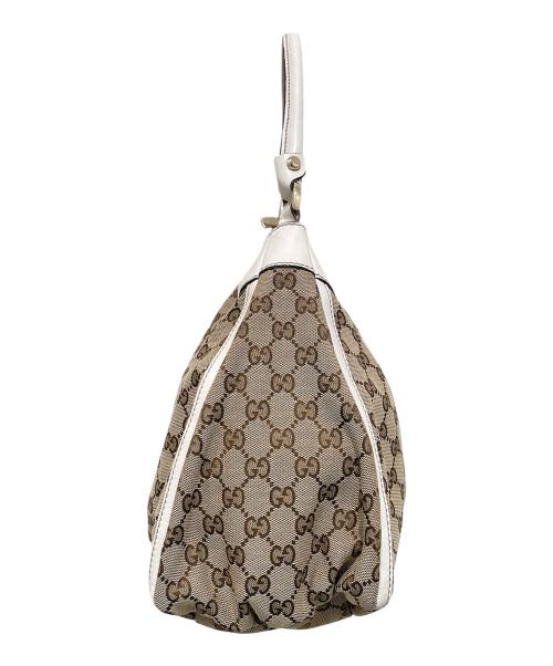 GUCCI（グッチ）GUCCI (グッチ) アビー GGキャンバスレザー ワンショルダーバッグ ホワイト×ベージュの古着・服飾アイテム