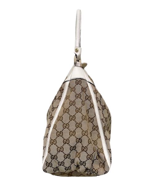 GUCCI（グッチ）GUCCI (グッチ) アビー GGキャンバスレザー ワンショルダーバッグ ホワイト×ベージュの古着・服飾アイテム