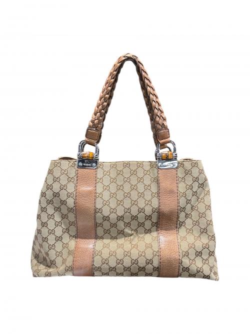GUCCI（グッチ）GUCCI (グッチ) ハンドバッグ/232947 ベージュ×ブラウン サイズ:-の古着・服飾アイテム