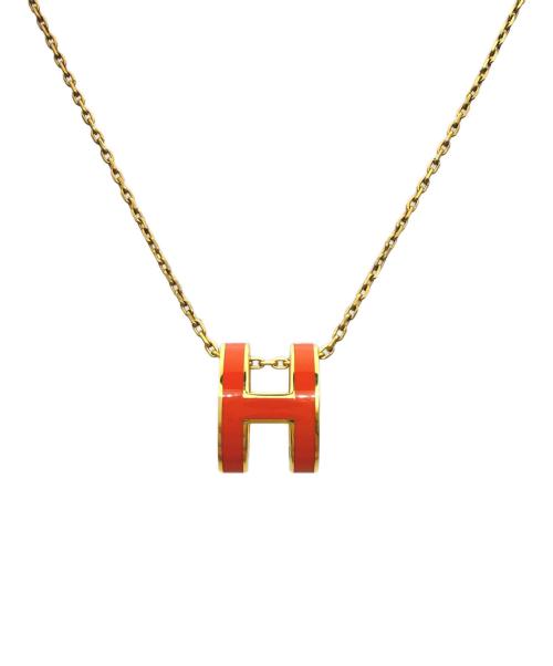 HERMES（エルメス）HERMES (エルメス) ポップHネックレス/HERMÈS Pop H Necklace/ックレス ペンダント Hモチーフ オレンジ ゴールド ラッカーメタル レディース アクセサリー オレンジ×ゴールドの古着・服飾アイテム