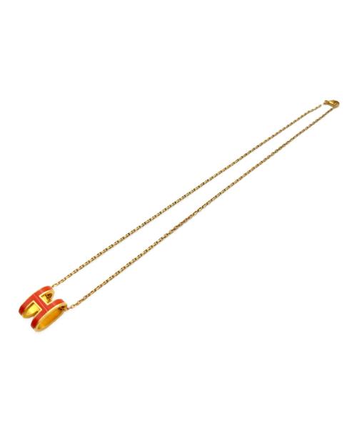 HERMES（エルメス）HERMES (エルメス) ポップHネックレス/HERMÈS Pop H Necklace/ックレス ペンダント Hモチーフ オレンジ ゴールド ラッカーメタル レディース アクセサリー オレンジ×ゴールドの古着・服飾アイテム