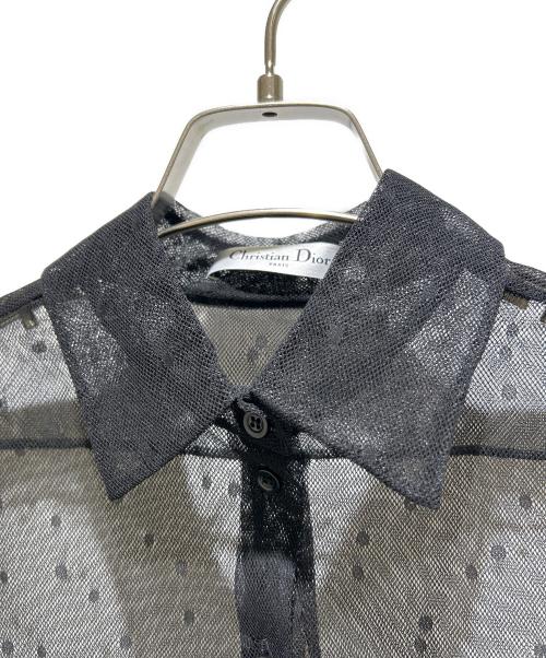 Christian Dior（クリスチャン ディオール）Christian Dior (クリスチャン ディオール) Bee刺繡 ポルカドットシースルー ブラウス/241B61A8168 ブラック サイズ:38の古着・服飾アイテム