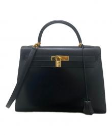 HERMES（エルメス）の古着「ケリー32 外縫い/ゴールド金具/ボックスカーフ/ブラック/□Y刻印：1995年製造」｜ブラック