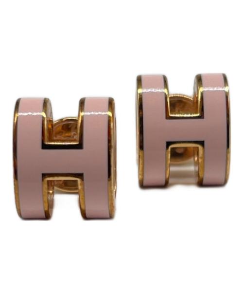 HERMES（エルメス）HERMES (エルメス) ポップHミニピアス/Mini Pop H Earrings/ピアス/Earrings ピンク×ゴールドの古着・服飾アイテム