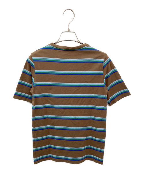 MIU MIU（ミュウミュウ）MIU MIU (ミュウミュウ) ボーダーポケットTシャツ ブラウン×ブルー サイズ:XSの古着・服飾アイテム