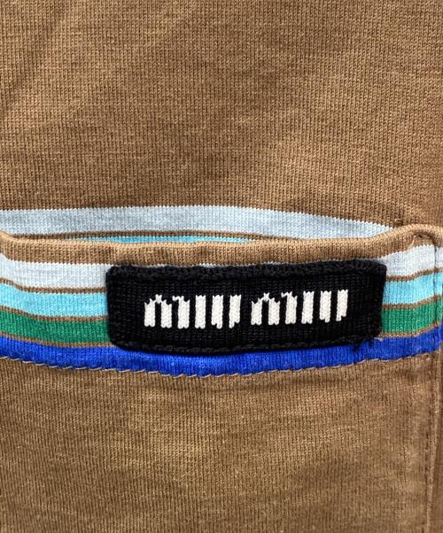 MIU MIU（ミュウミュウ）MIU MIU (ミュウミュウ) ボーダーポケットTシャツ ブラウン×ブルー サイズ:XSの古着・服飾アイテム