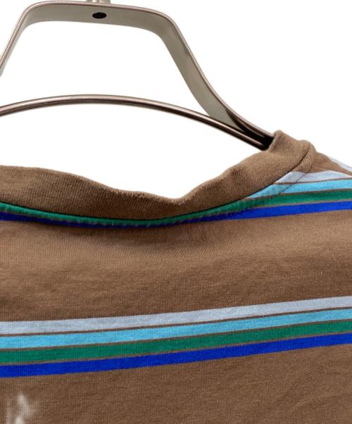 MIU MIU（ミュウミュウ）MIU MIU (ミュウミュウ) ボーダーポケットTシャツ ブラウン×ブルー サイズ:XSの古着・服飾アイテム