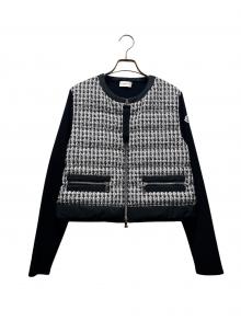 MONCLER（モンクレール）の古着「ツイード切替ニットジャケット」｜ブラック×ホワイト