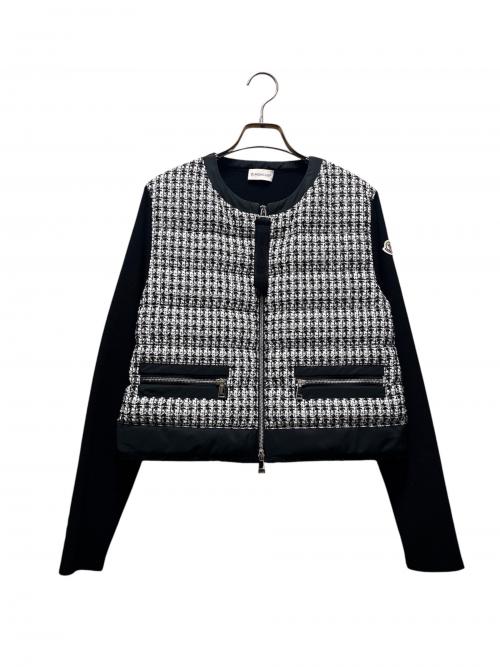 MONCLER（モンクレール）MONCLER (モンクレール) ツイード切替ニットジャケット ブラック×ホワイト サイズ:XSの古着・服飾アイテム