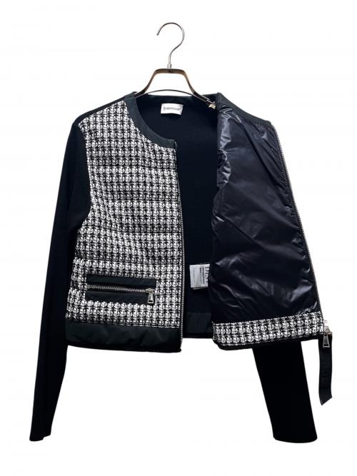 MONCLER（モンクレール）MONCLER (モンクレール) ツイード切替ニットジャケット ブラック×ホワイト サイズ:XSの古着・服飾アイテム