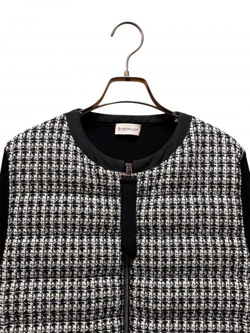 MONCLER（モンクレール）MONCLER (モンクレール) ツイード切替ニットジャケット ブラック×ホワイト サイズ:XSの古着・服飾アイテム