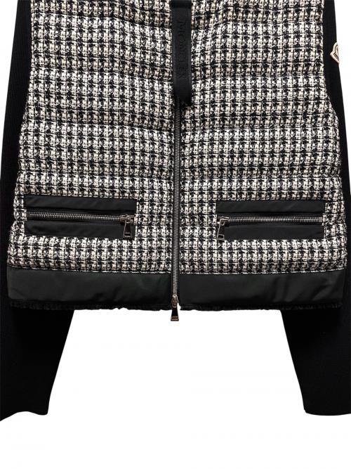 MONCLER（モンクレール）MONCLER (モンクレール) ツイード切替ニットジャケット ブラック×ホワイト サイズ:XSの古着・服飾アイテム