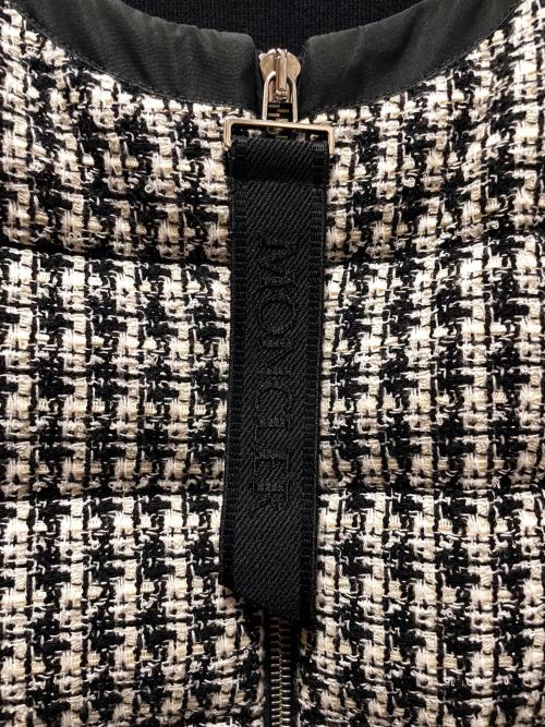 MONCLER（モンクレール）MONCLER (モンクレール) ツイード切替ニットジャケット ブラック×ホワイト サイズ:XSの古着・服飾アイテム