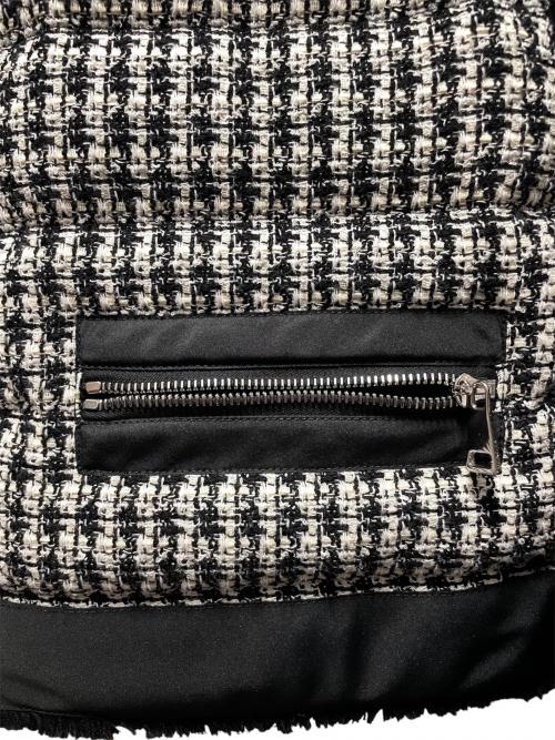 MONCLER（モンクレール）MONCLER (モンクレール) ツイード切替ニットジャケット ブラック×ホワイト サイズ:XSの古着・服飾アイテム