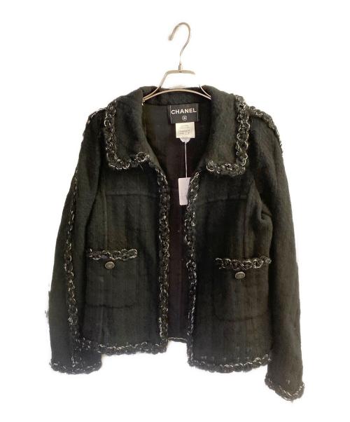 CHANEL（シャネル）CHANEL (シャネル) ココボタン付きシアーツイードジャケット ブラック サイズ:38の古着・服飾アイテム