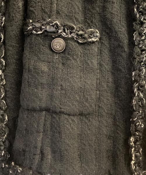 CHANEL（シャネル）CHANEL (シャネル) ココボタン付きシアーツイードジャケット ブラック サイズ:38の古着・服飾アイテム