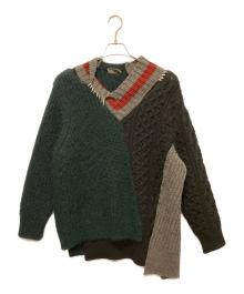 KOLOR（カラー）の古着「デザインニット/配色デザインニット/Vネックニット」｜グリーン×ブラック