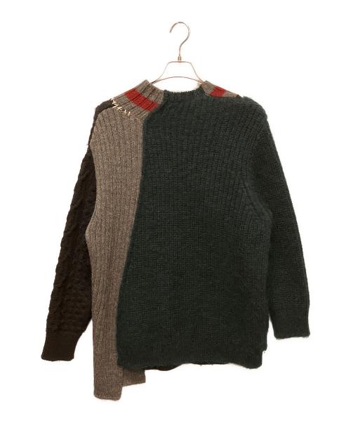 KOLOR（カラー）KOLOR (カラー) デザインニット/配色デザインニット/Vネックニット グリーン×ブラック サイズ:1の古着・服飾アイテム