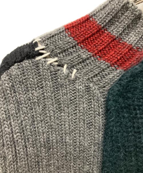 KOLOR（カラー）KOLOR (カラー) デザインニット/配色デザインニット/Vネックニット グリーン×ブラック サイズ:1の古着・服飾アイテム