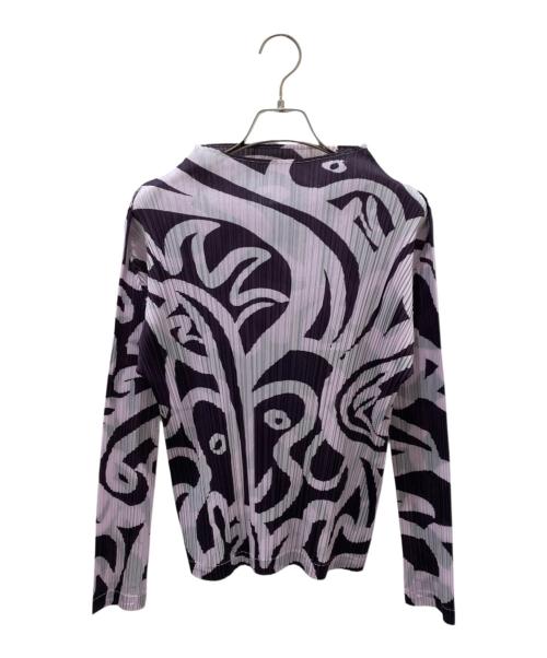 PLEATS PLEASE（プリーツプリーズ）PLEATS PLEASE (プリーツプリーズ) 総柄プリーツカットソー パープル×グレー サイズ:3の古着・服飾アイテム