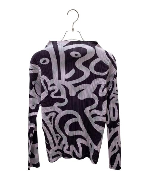 PLEATS PLEASE（プリーツプリーズ）PLEATS PLEASE (プリーツプリーズ) 総柄プリーツカットソー パープル×グレー サイズ:3の古着・服飾アイテム