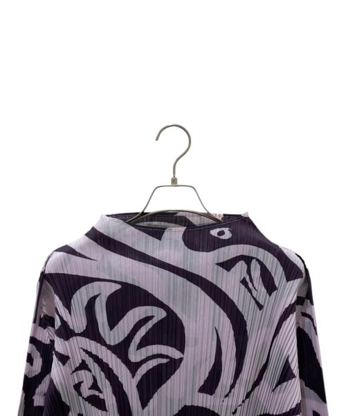 PLEATS PLEASE（プリーツプリーズ）PLEATS PLEASE (プリーツプリーズ) 総柄プリーツカットソー パープル×グレー サイズ:3の古着・服飾アイテム