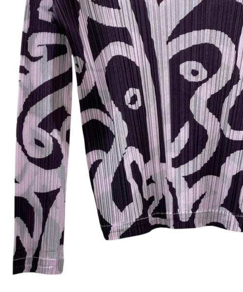 PLEATS PLEASE（プリーツプリーズ）PLEATS PLEASE (プリーツプリーズ) 総柄プリーツカットソー パープル×グレー サイズ:3の古着・服飾アイテム