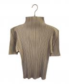 PLEATS PLEASEプリーツプリーズ）の古着「ハイネック半袖プリーツカットソー」｜ベージュ