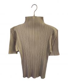 PLEATS PLEASE（プリーツプリーズ）の古着「ハイネック半袖プリーツカットソー」｜ベージュ