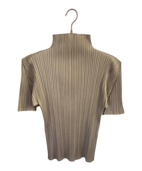 PLEATS PLEASE（プリーツプリーズ）PLEATS PLEASE (プリーツプリーズ) ハイネック半袖プリーツカットソー ベージュ サイズ:不明の古着・服飾アイテム