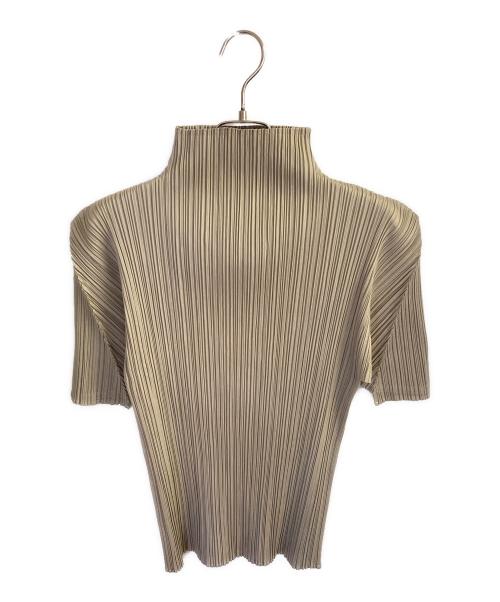 PLEATS PLEASE（プリーツプリーズ）PLEATS PLEASE (プリーツプリーズ) ハイネック半袖プリーツカットソー ベージュ サイズ:不明の古着・服飾アイテム