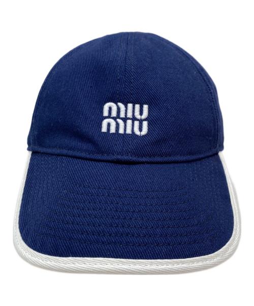 MIU MIU（ミュウミュウ）MIU MIU (ミュウミュウ) ロゴキャップ ブルー サイズ:Sの古着・服飾アイテム