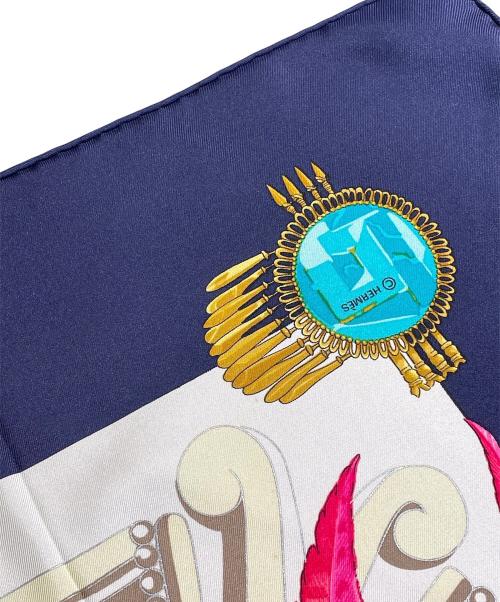 HERMES（エルメス）HERMES (エルメス) カレ90 ピンク×ネイビー サイズ:90の古着・服飾アイテム