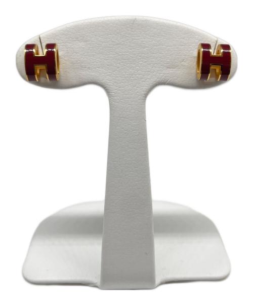 HERMES（エルメス）HERMES (エルメス) ミニポップHピアス/Mini Pop H Earrings エンジ×ゴールドの古着・服飾アイテム