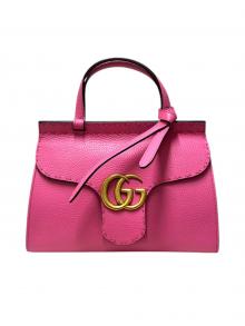 GUCCI（グッチ）の古着「GGマーモント トップハンドルショルダーバッグ」｜ピンク×ゴールド金具