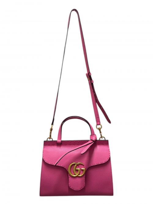 GUCCI（グッチ）GUCCI (グッチ) GGマーモント トップハンドルショルダーバッグ ピンク×ゴールド金具 サイズ:-の古着・服飾アイテム