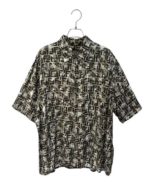 FENDI（フェンディ）FENDI (フェンディ) ズッカ柄レーヨン半袖シャツ グリーン×ブラック サイズ:40の古着・服飾アイテム