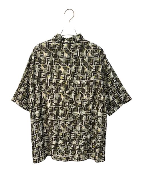 FENDI（フェンディ）FENDI (フェンディ) ズッカ柄レーヨン半袖シャツ グリーン×ブラック サイズ:40の古着・服飾アイテム