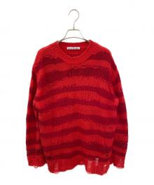 Acne studios（アクネ ストゥディオズ）の古着「ダメージ加工ボーダーニット」｜レッド