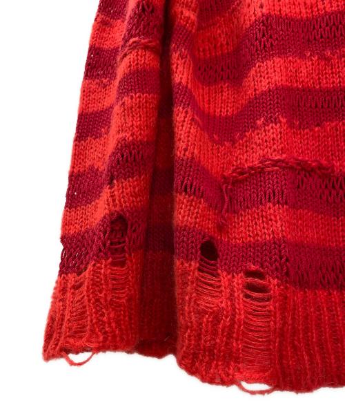 Acne studios（アクネ ストゥディオズ）Acne studios (アクネ ストゥディオズ) ダメージ加工ボーダーニット レッド サイズ:Sの古着・服飾アイテム