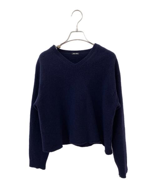 MIU MIU（ミュウミュウ）MIU MIU (ミュウミュウ) Vネックロゴニット ネイビー サイズ:46の古着・服飾アイテム