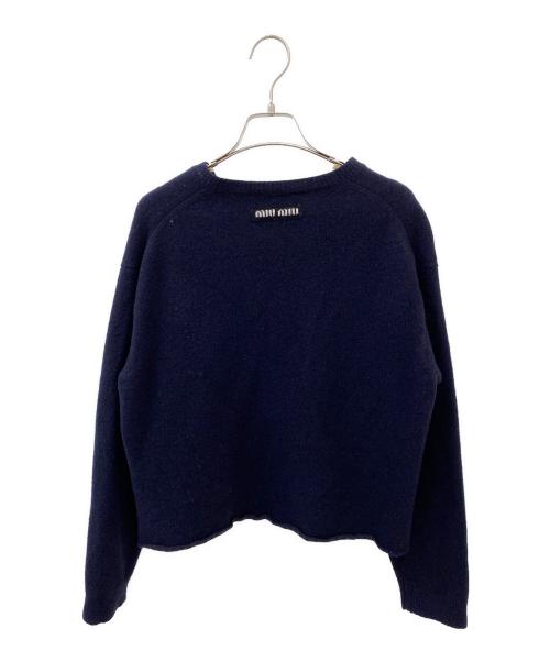 MIU MIU（ミュウミュウ）MIU MIU (ミュウミュウ) Vネックロゴニット ネイビー サイズ:46の古着・服飾アイテム
