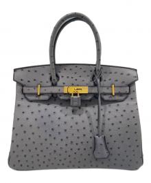 HERMES（エルメス）の古着「バーキン30/ゴールド金具/オーストリッチ/X刻印」｜グレーパープル系
