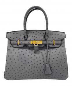 HERMES（エルメス）の古着「バーキン30/ゴールド金具/オーストリッチ/X刻印/グリアガット/BirkinOstrich30/Gris Agathe」