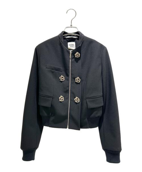 HERMES（エルメス）HERMES (エルメス) Emblem Button Bomber Jacket MA-1 Style Flight Jacket/エンブレムボタンボンバージャケット ブラック サイズ:34の古着・服飾アイテム
