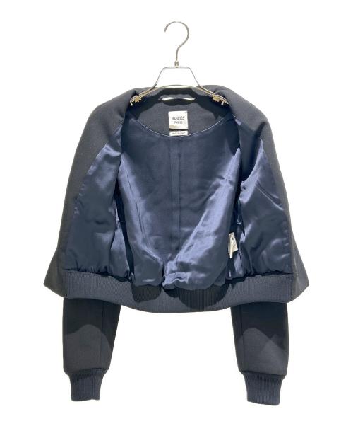 HERMES（エルメス）HERMES (エルメス) Emblem Button Bomber Jacket MA-1 Style Flight Jacket/エンブレムボタンボンバージャケット ブラック サイズ:34の古着・服飾アイテム
