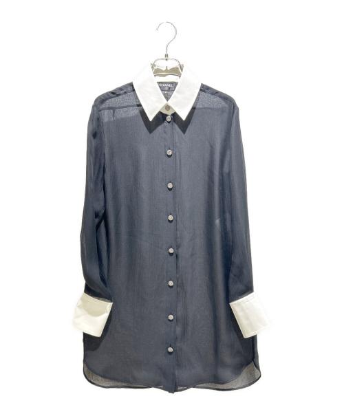 CHANEL（シャネル）CHANEL (シャネル) Coco Button Sheer Long Sleeve Shirt ココボタン シースルー ロングスリーブシャツ/P71669V62717 ブラック×ホワイト サイズ:34の古着・服飾アイテム